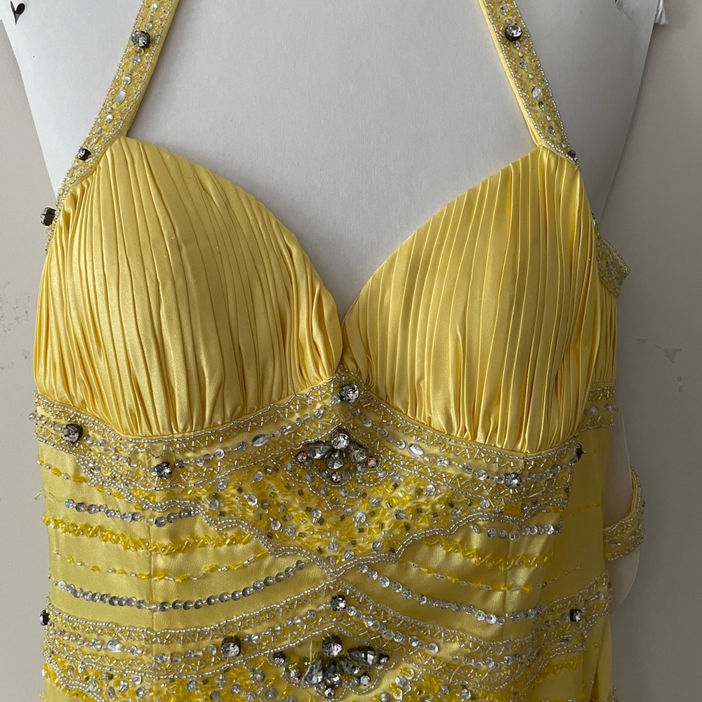 Yellow Rhinestone Prom Dress, used once. Slit in the front showing leg!